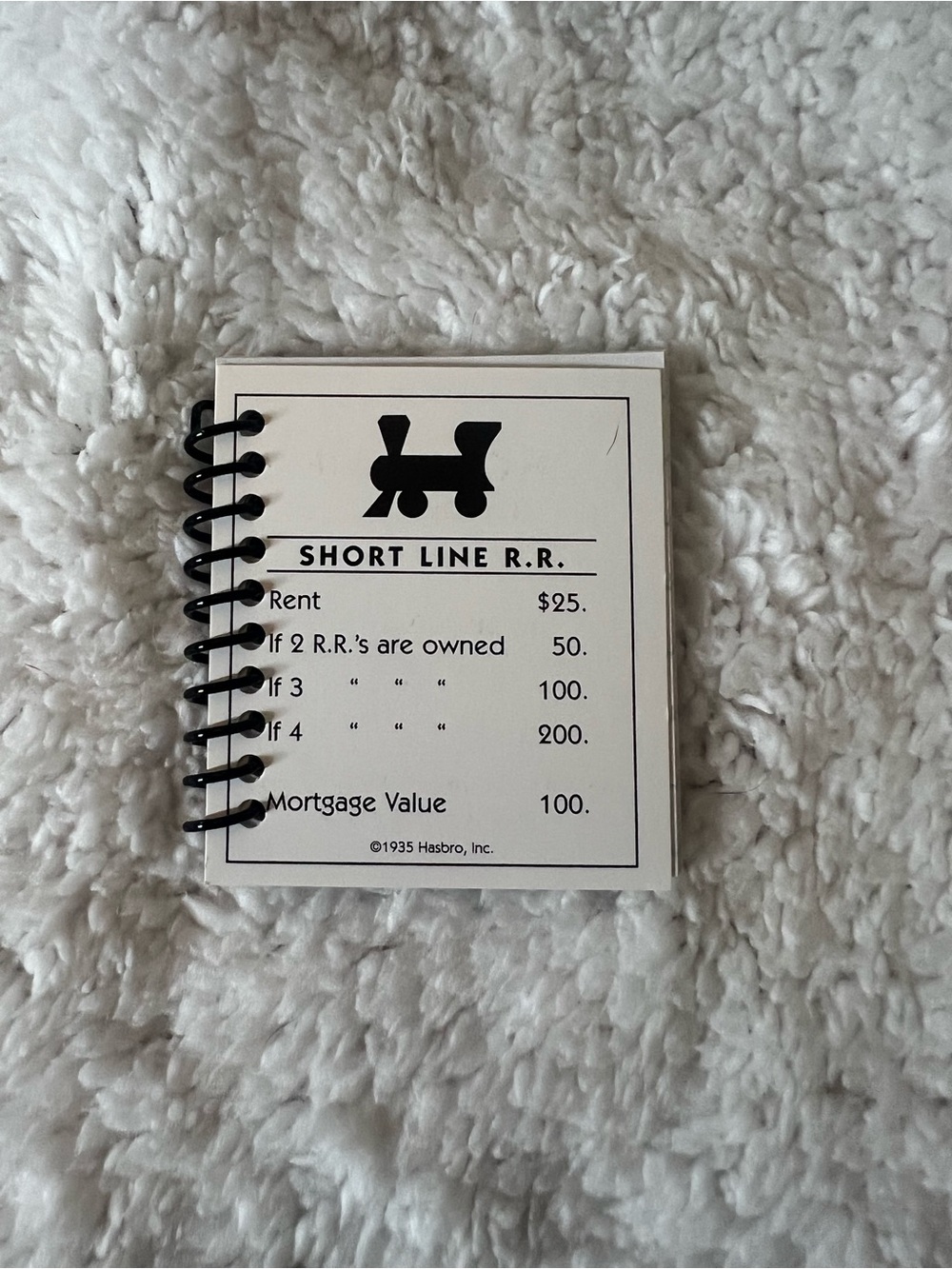Monopoly Short Line B.O. Property Card Mini Notepad